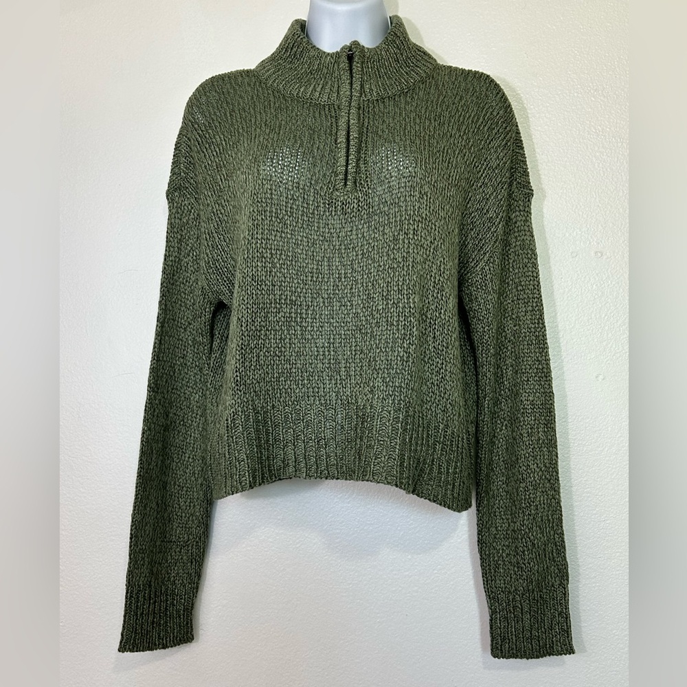 Harper Heritage Womens Size Small 1/4 Zip Cropped Sweater Olive Green